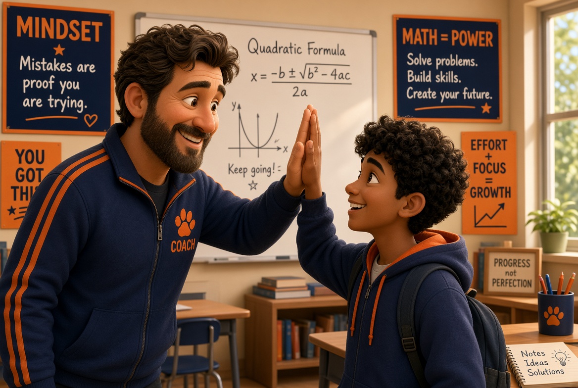 Coach high-fiving a student