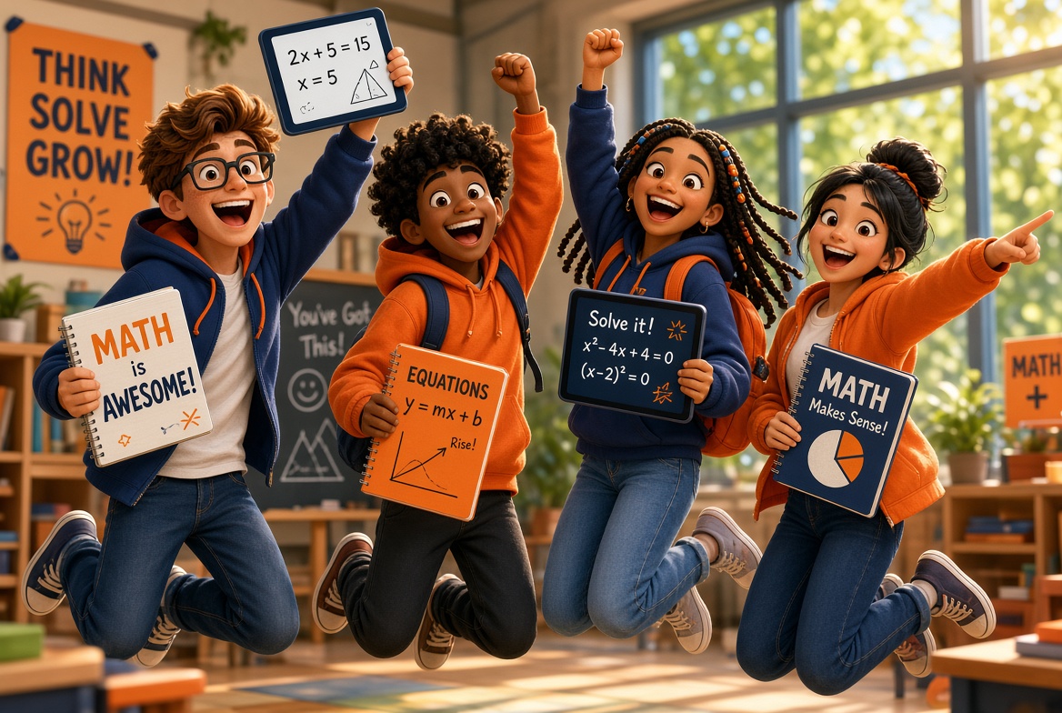 Students celebrating maths progress